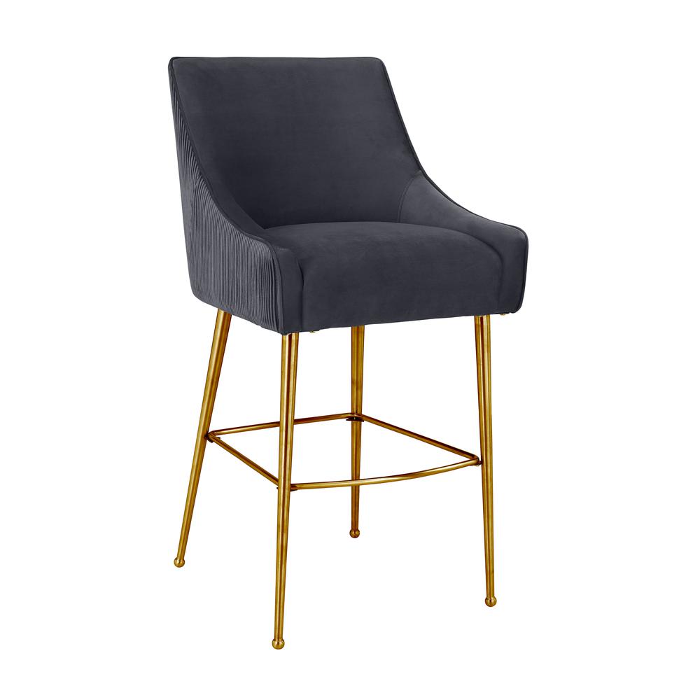 Beatrix Pleated Dark Grey Velvet Counter Stool. Picture 1