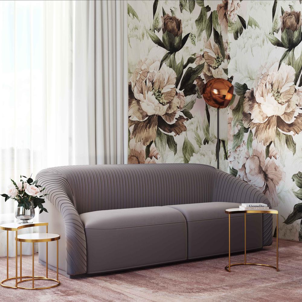 Yara Pleated Grey Velvet Sofa. Picture 20