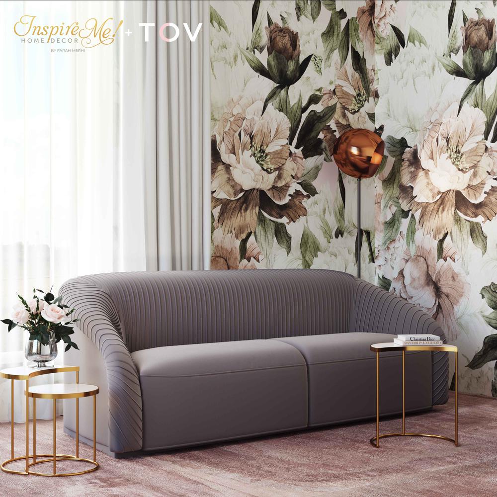Yara Pleated Grey Velvet Sofa. Picture 3