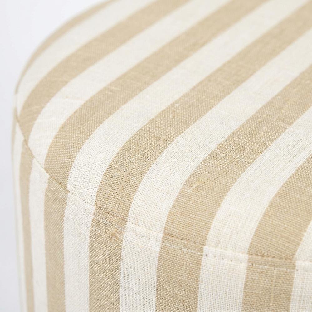 Beige Striped Linen Ottoman, Casual Textured Accent Seat. Picture 6