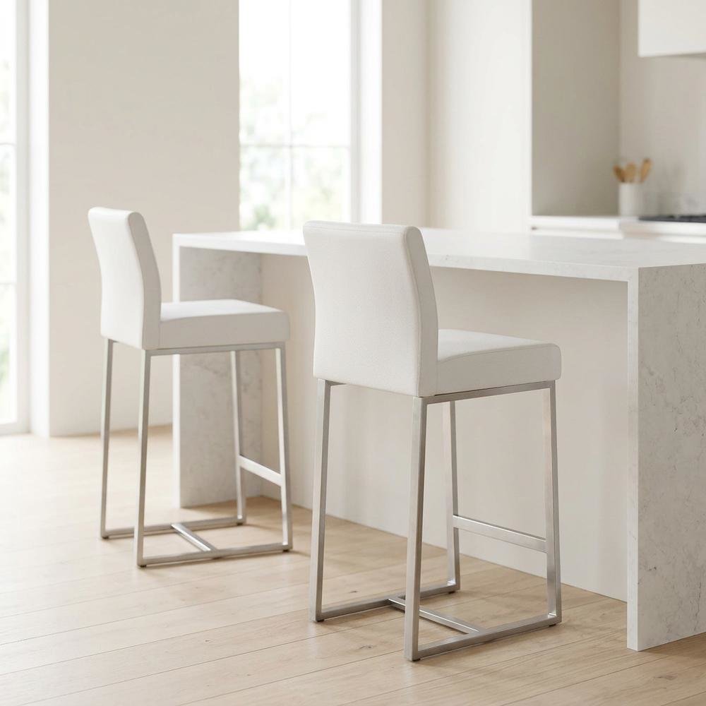 White Stainless Steel Counter Stool Set - Modern, Durable, 2-Pack. Picture 5