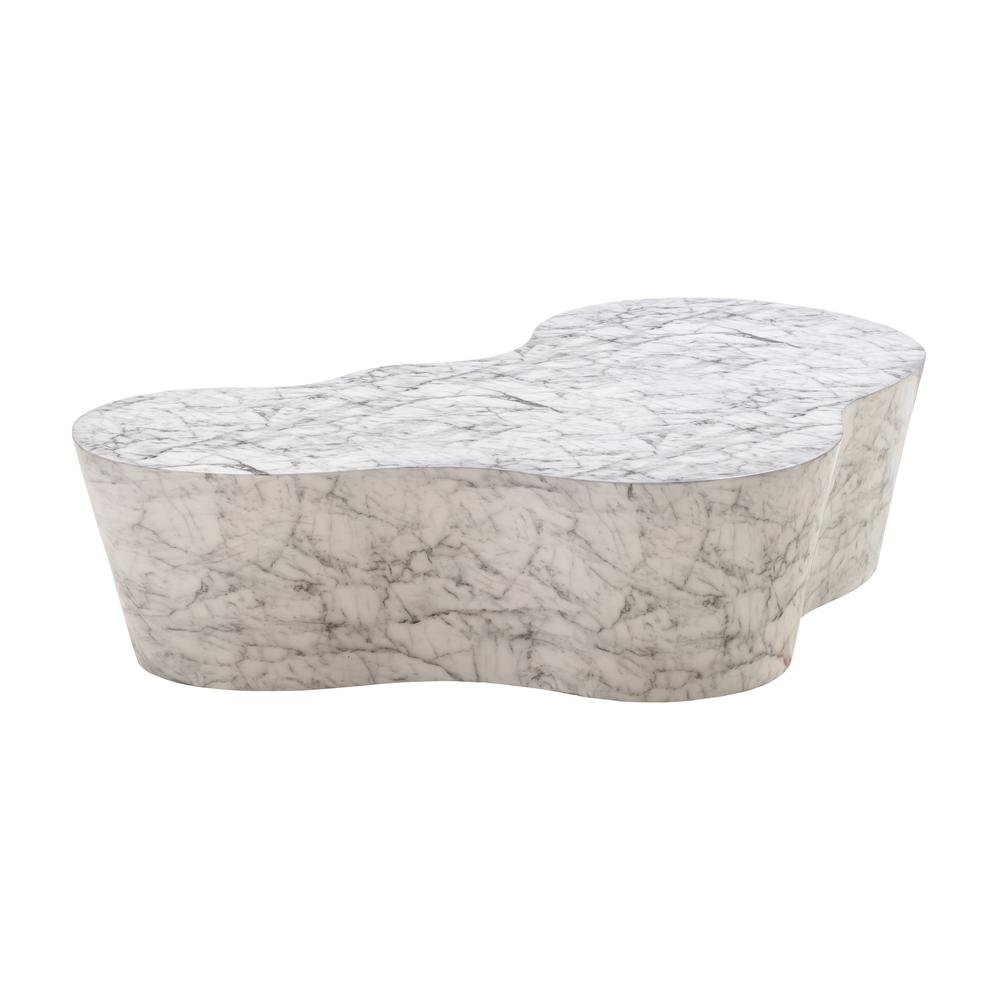 Modern White Stone Coffee Table with Marble Veneer Concrete Finish. Picture 1