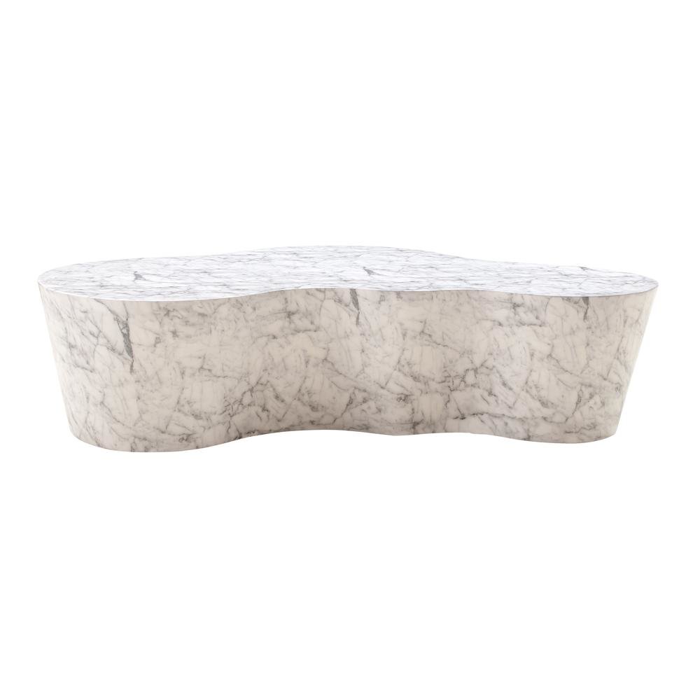 Modern White Stone Coffee Table with Marble Veneer Concrete Finish. Picture 4
