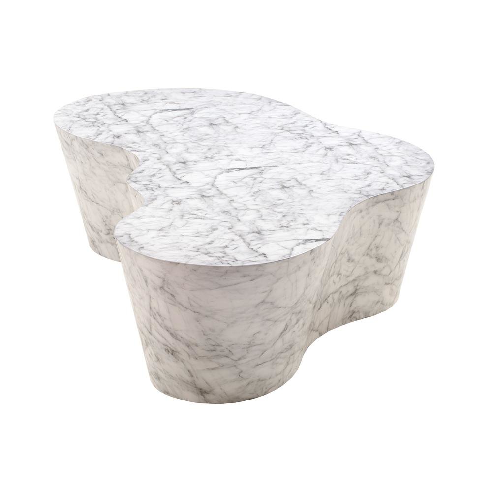Modern White Stone Coffee Table with Marble Veneer Concrete Finish. Picture 5