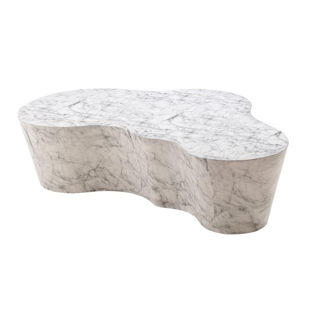 Modern White Stone Coffee Table with Marble Veneer Concrete Finish. Picture 6