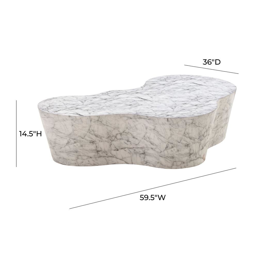 Modern White Stone Coffee Table with Marble Veneer Concrete Finish. Picture 8