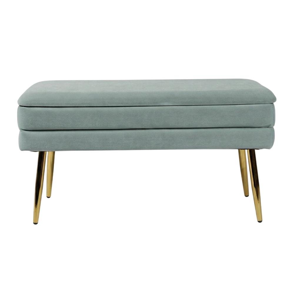 Sea Blue Velvet Storage Bench with Gold Leg Detailing for Living Room. Picture 5