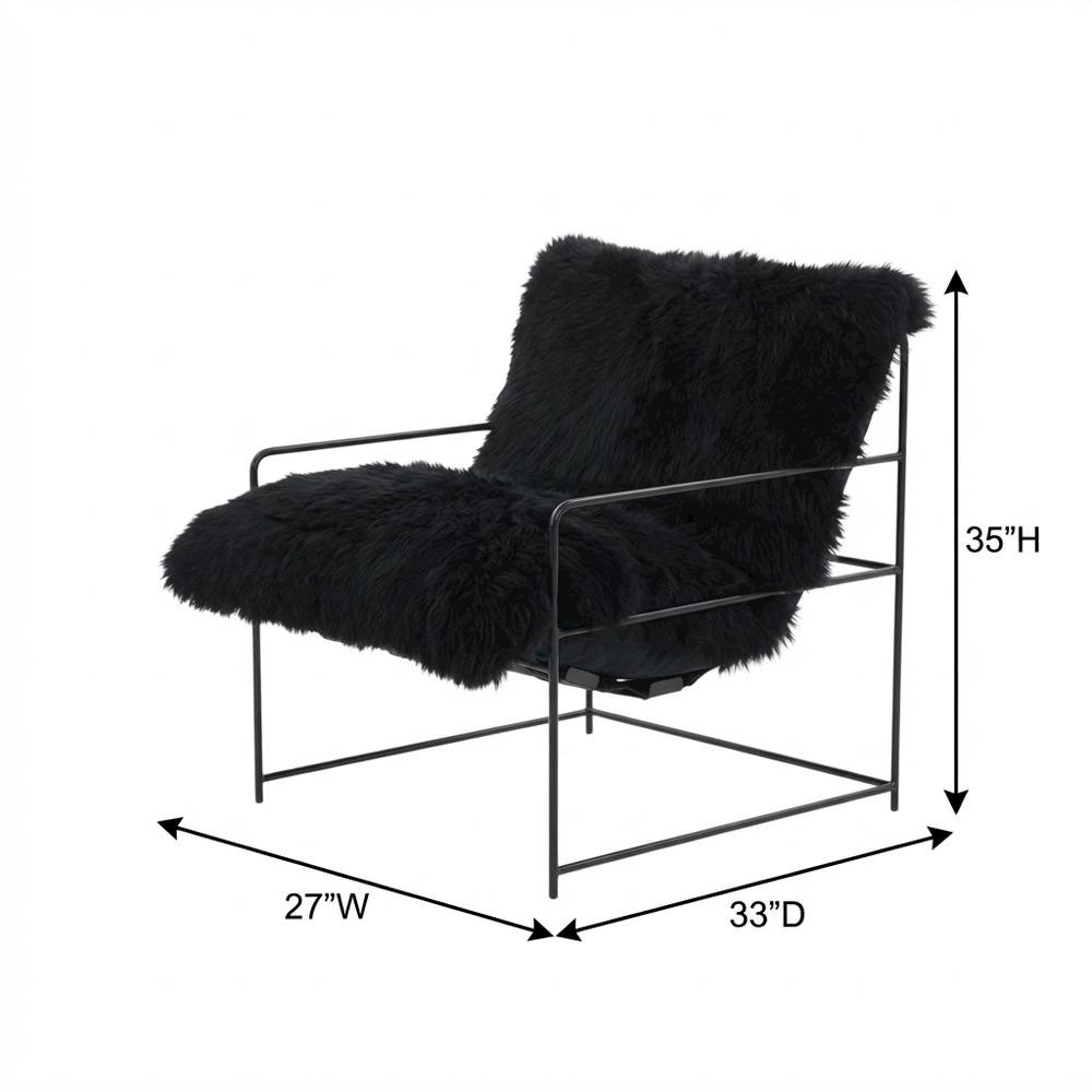 Sheepskin Accent Armchair with Black Iron Legs and PP Fiber Fill. Picture 9
