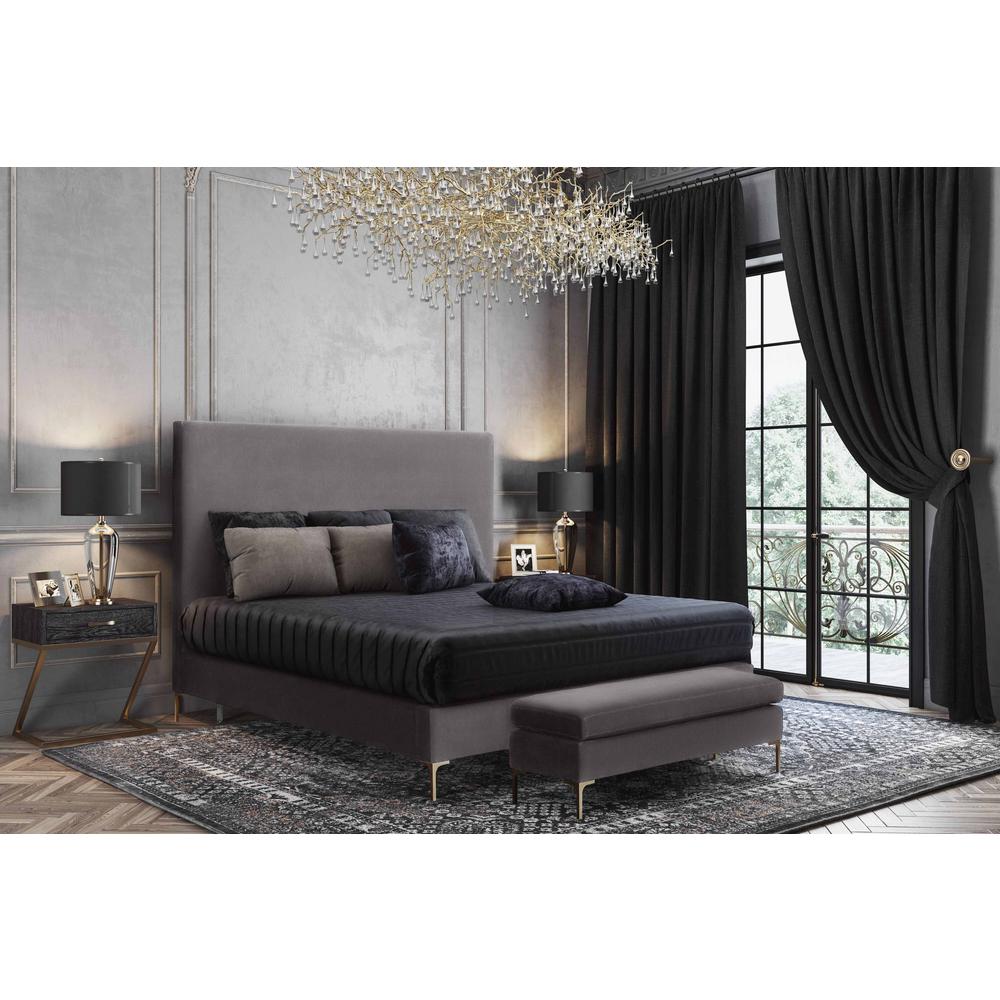 Delilah Grey Velvet Bench. Picture 11