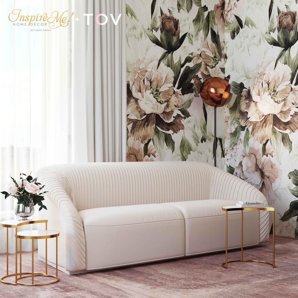 Yara Pleated Beige Velvet Sofa. Picture 7