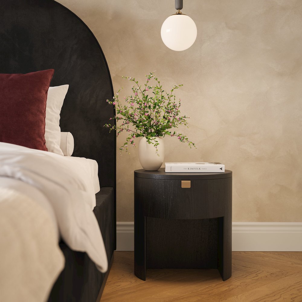 Marlow Black Wood Round Nightstand. Picture 9