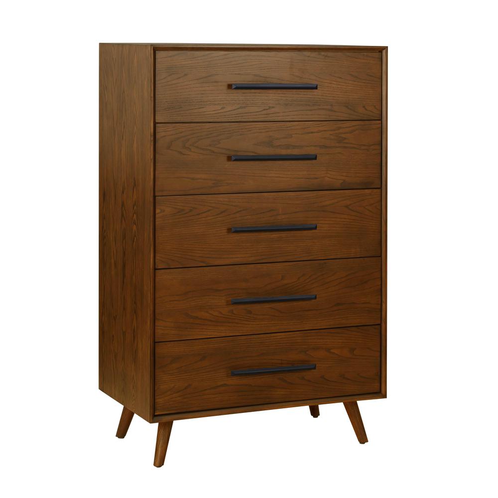 Emery Pecan 5 Drawer Chest. Picture 1