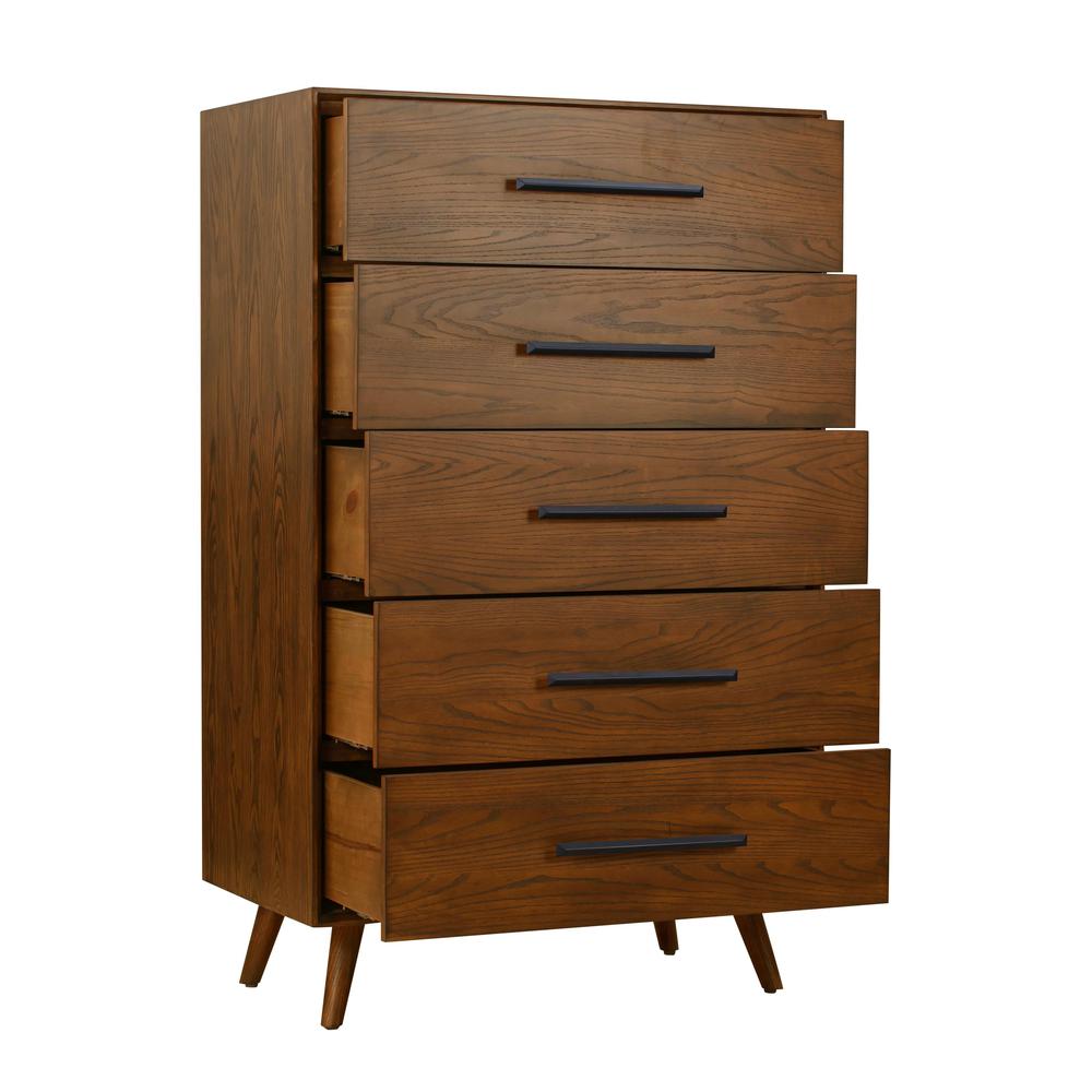 Emery Pecan 5 Drawer Chest. Picture 3