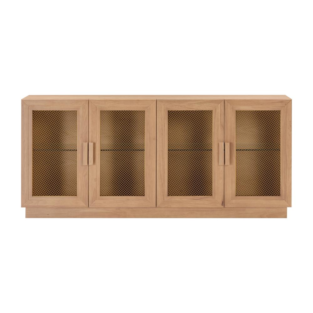 Elegant Blue Media Console Featuring Ash Veneer and Glass Shelving. Picture 2