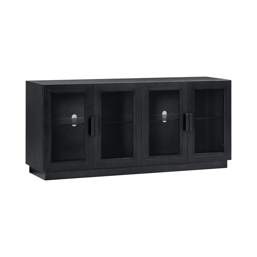 Sleek Black Wood Media Console with Adjustable Shelves for Modern Living. Picture 1