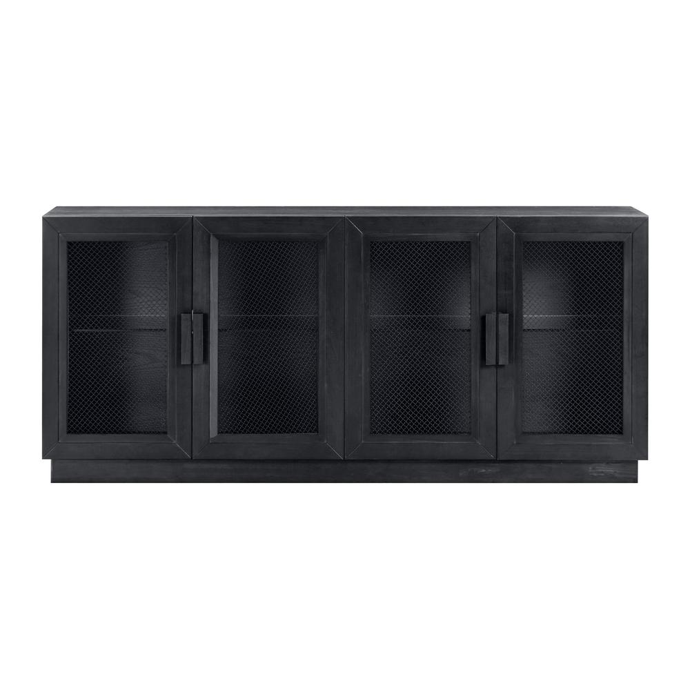 Sleek Black Wood Media Console with Adjustable Shelves for Modern Living. Picture 2