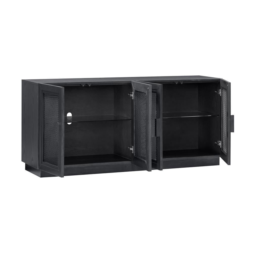 Sleek Black Wood Media Console with Adjustable Shelves for Modern Living. Picture 3