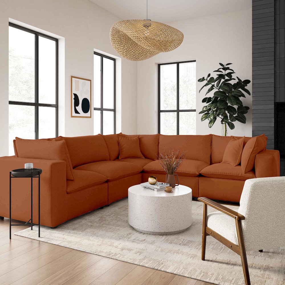 Cali Rust Performance Fabric Modular L-Sectional. Picture 2