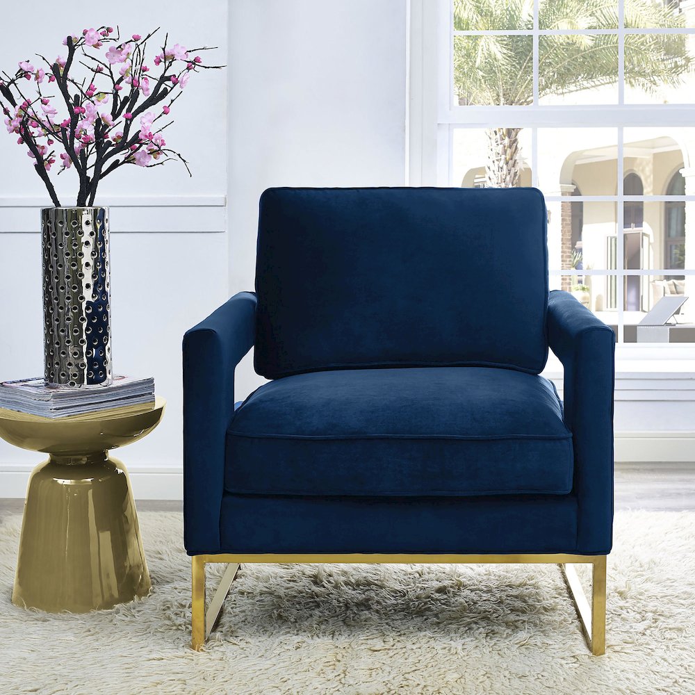 Avery Navy Velvet Chair. Picture 2
