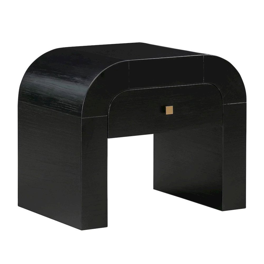 Black Nightstand With 1 Drawer And Rounded Frame, Small Bedside Table Design. Picture 1