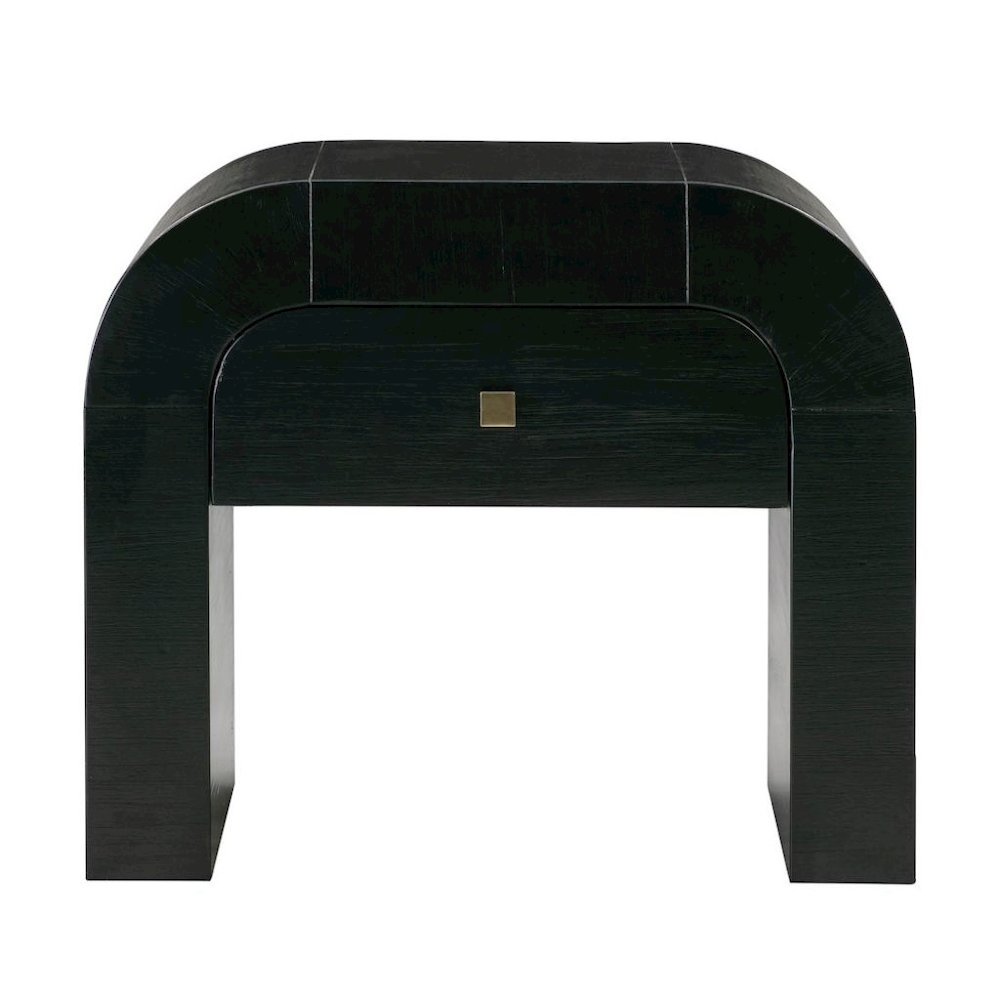 Black Nightstand With 1 Drawer And Rounded Frame, Small Bedside Table Design. Picture 4