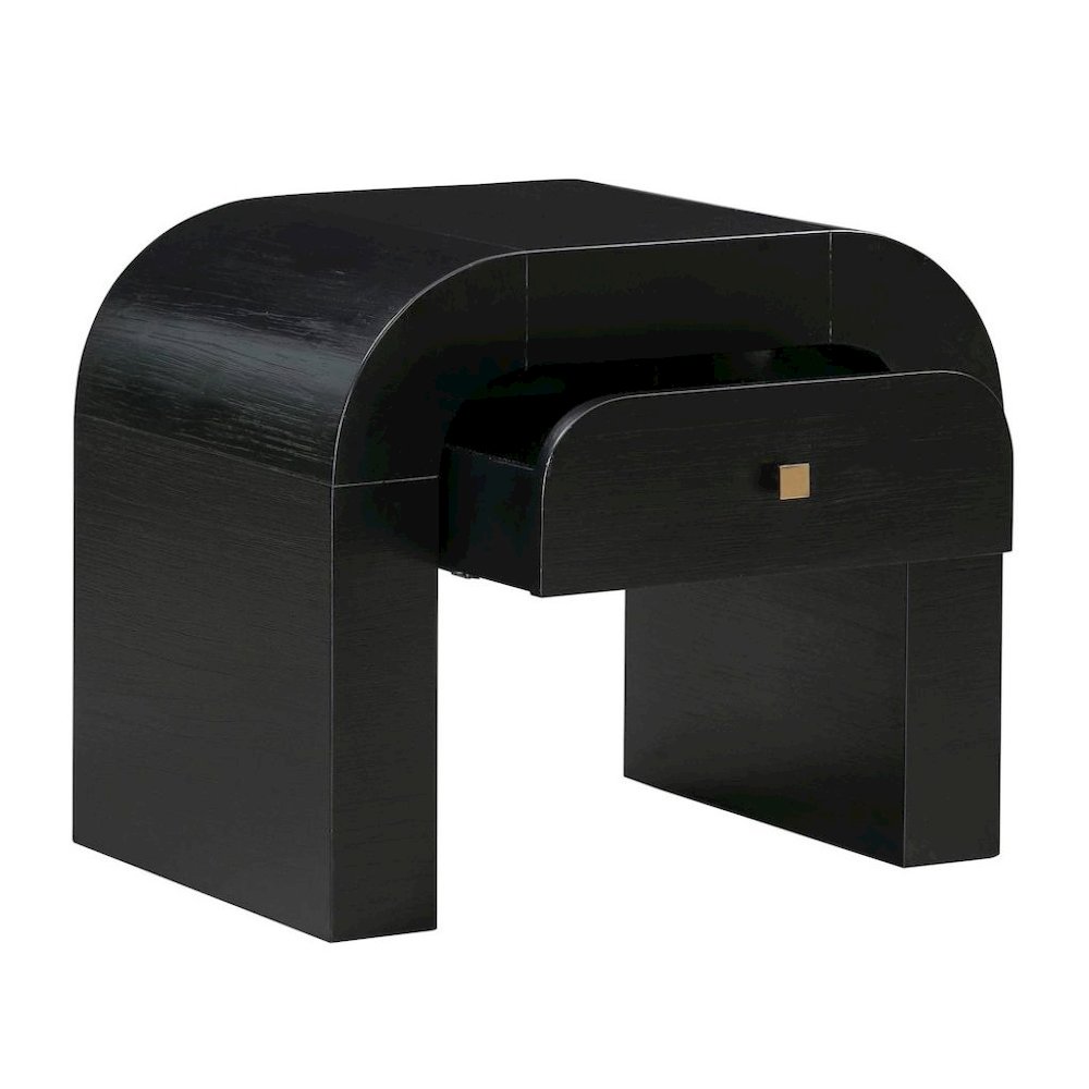 Black Nightstand With 1 Drawer And Rounded Frame, Small Bedside Table Design. Picture 5