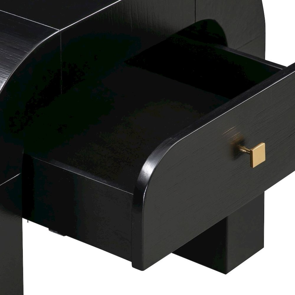 Black Nightstand With 1 Drawer And Rounded Frame, Small Bedside Table Design. Picture 7