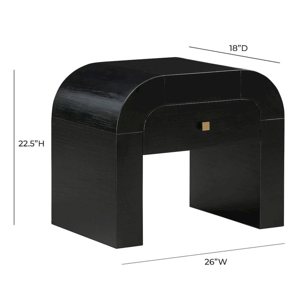 Black Nightstand With 1 Drawer And Rounded Frame, Small Bedside Table Design. Picture 8