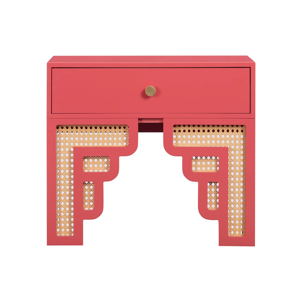 Suzie Coral Pink & Rattan Nightstand. Picture 3