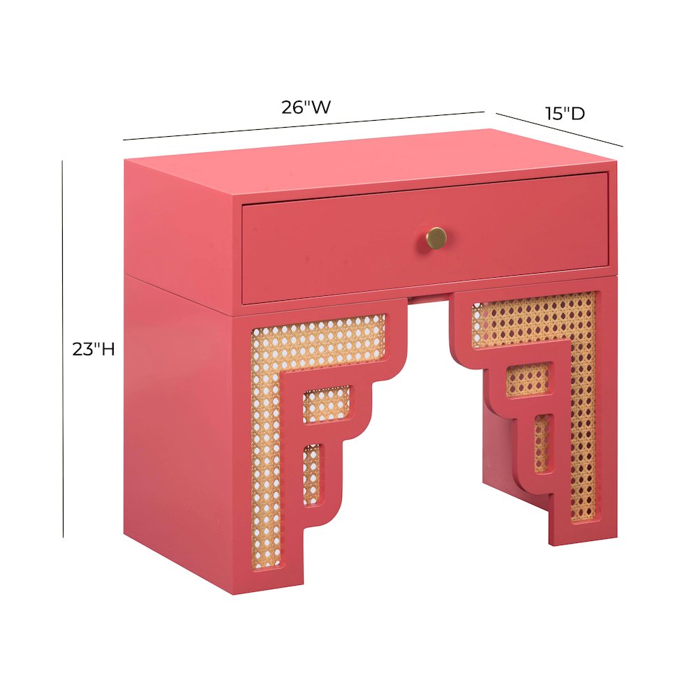 Suzie Coral Pink & Rattan Nightstand. Picture 6
