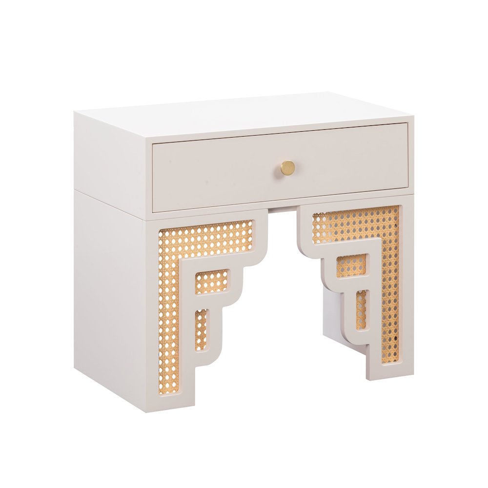 Suzie Cream & Rattan Nightstand. Picture 1