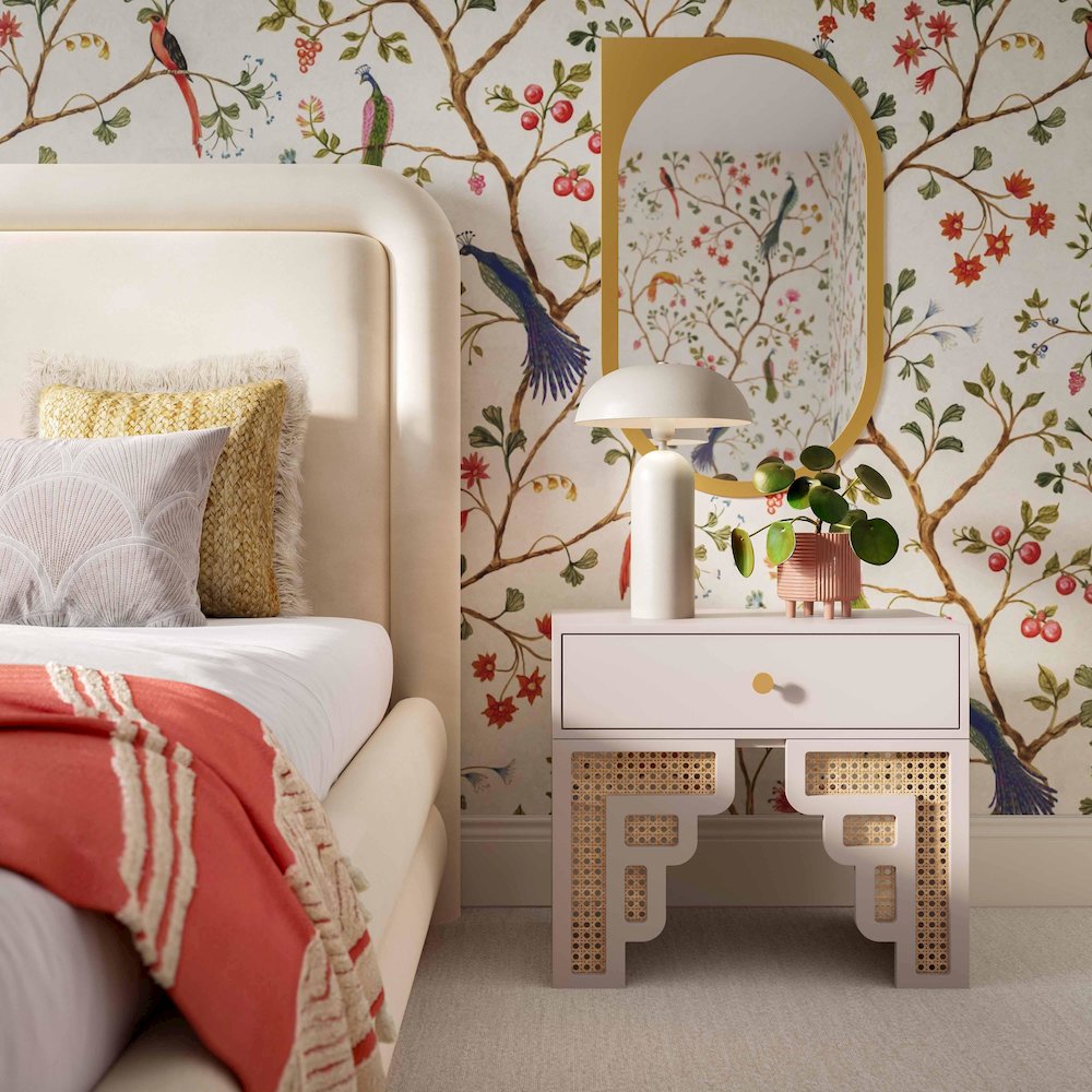 Suzie Cream & Rattan Nightstand. Picture 2