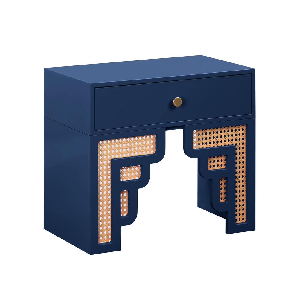 Suzie Navy & Rattan Nightstand. Picture 1