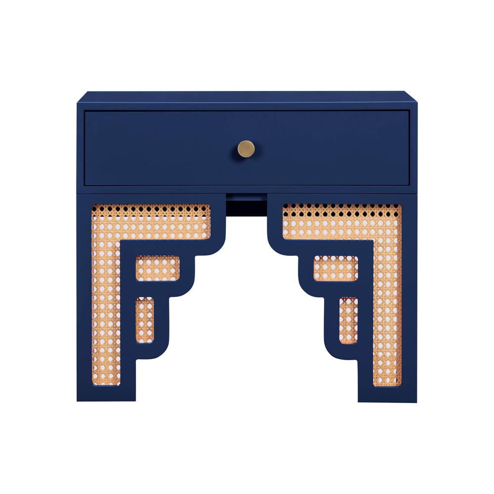 Suzie Navy & Rattan Nightstand. Picture 2