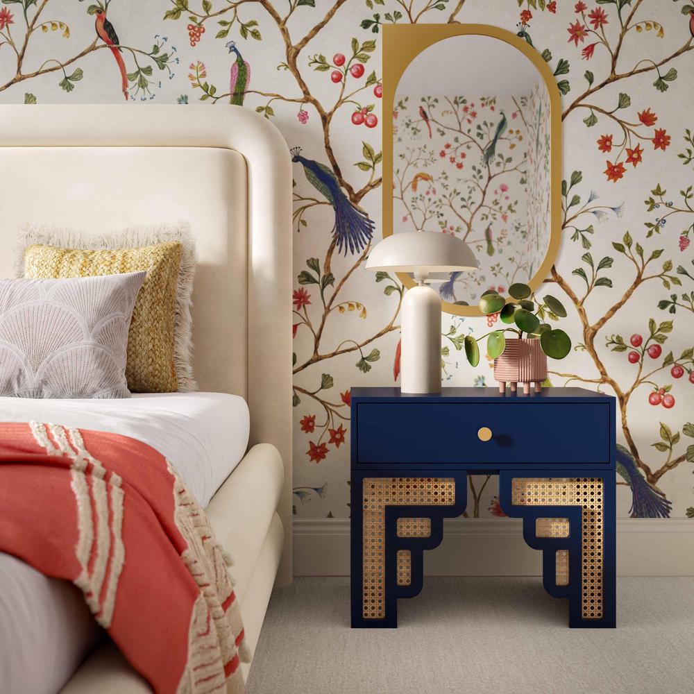 Suzie Navy & Rattan Nightstand. Picture 6