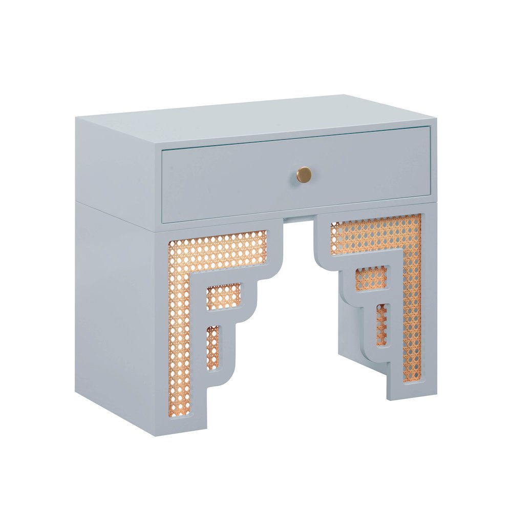 Suzie Pastel Blue & Rattan Nightstand. Picture 1