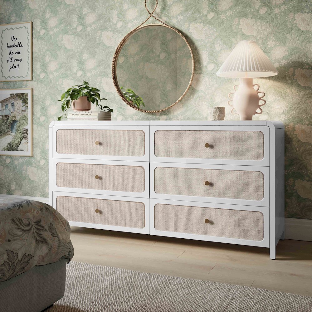 Patty White Rattan 6 Drawer Dresser. Picture 2