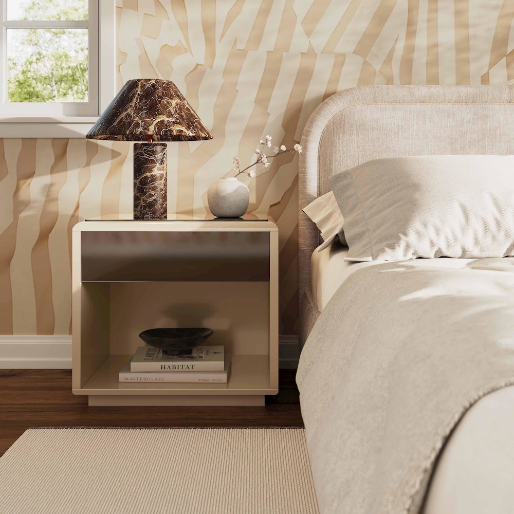Martha Taupe Mirrored Nightstand. Picture 2