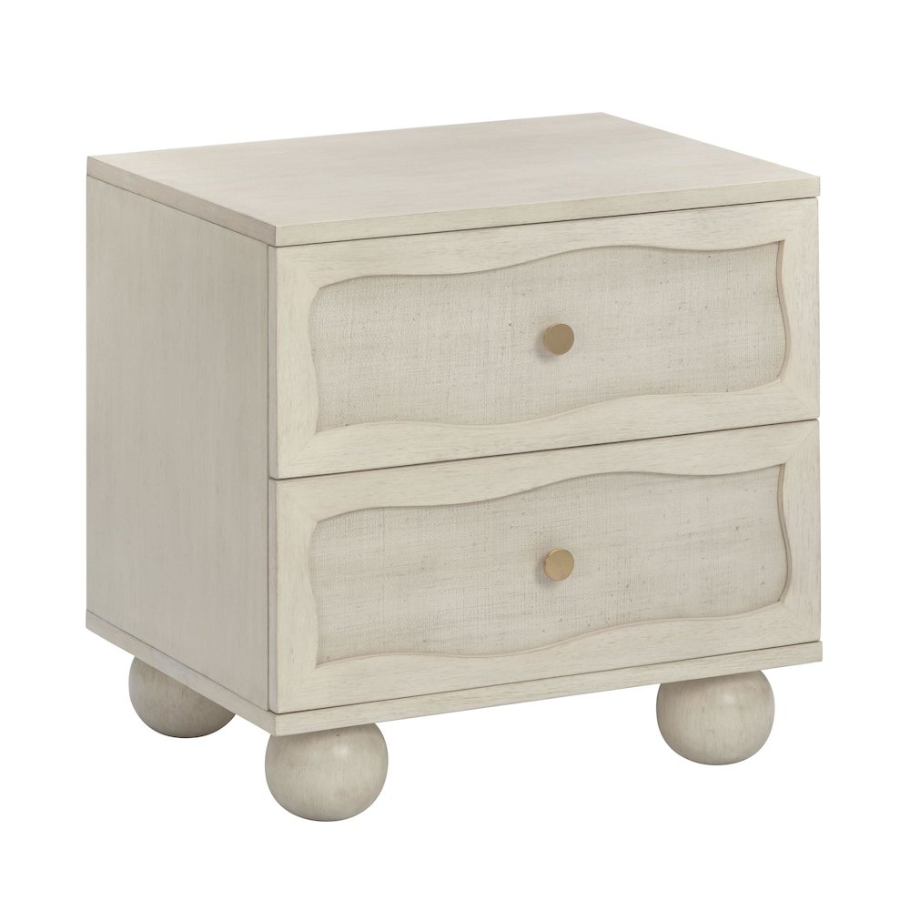 Grappa Whitewashed Wood & Raffia Wavy Nightstand. Picture 1