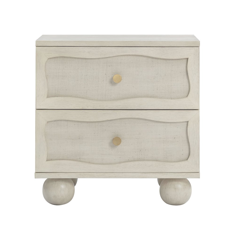 Grappa Whitewashed Wood & Raffia Wavy Nightstand. Picture 2