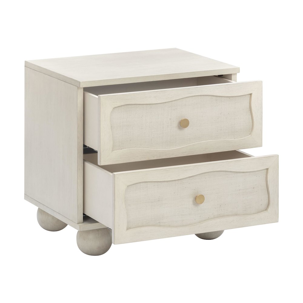 Grappa Whitewashed Wood & Raffia Wavy Nightstand. Picture 3