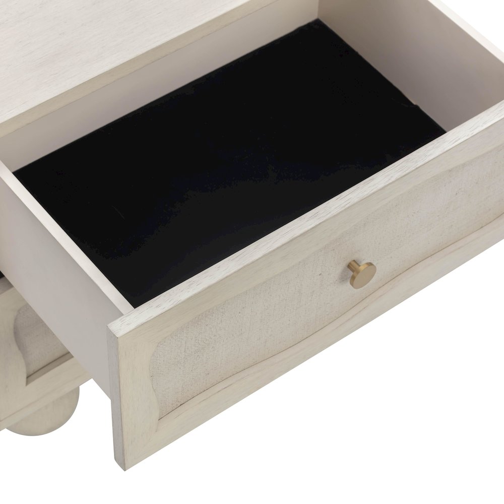Grappa Whitewashed Wood & Raffia Wavy Nightstand. Picture 6