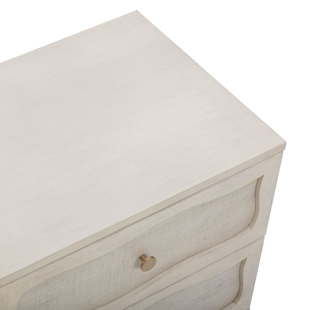 Grappa Whitewashed Wood & Raffia Wavy Nightstand. Picture 7