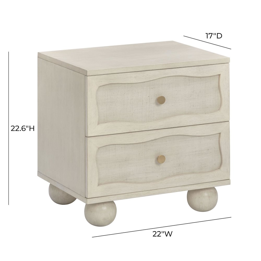 Grappa Whitewashed Wood & Raffia Wavy Nightstand. Picture 8