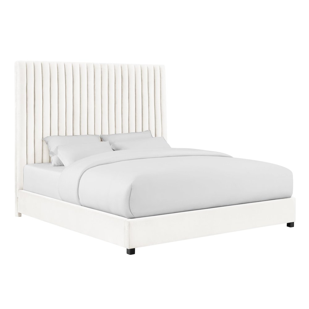 Arabelle White Velvet Bed in UK Super King. Picture 1