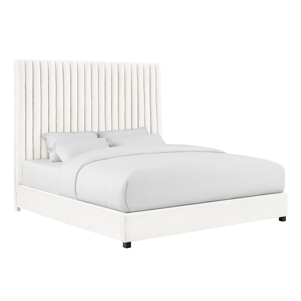 Arabelle White Velvet Bed in UK King. Picture 1