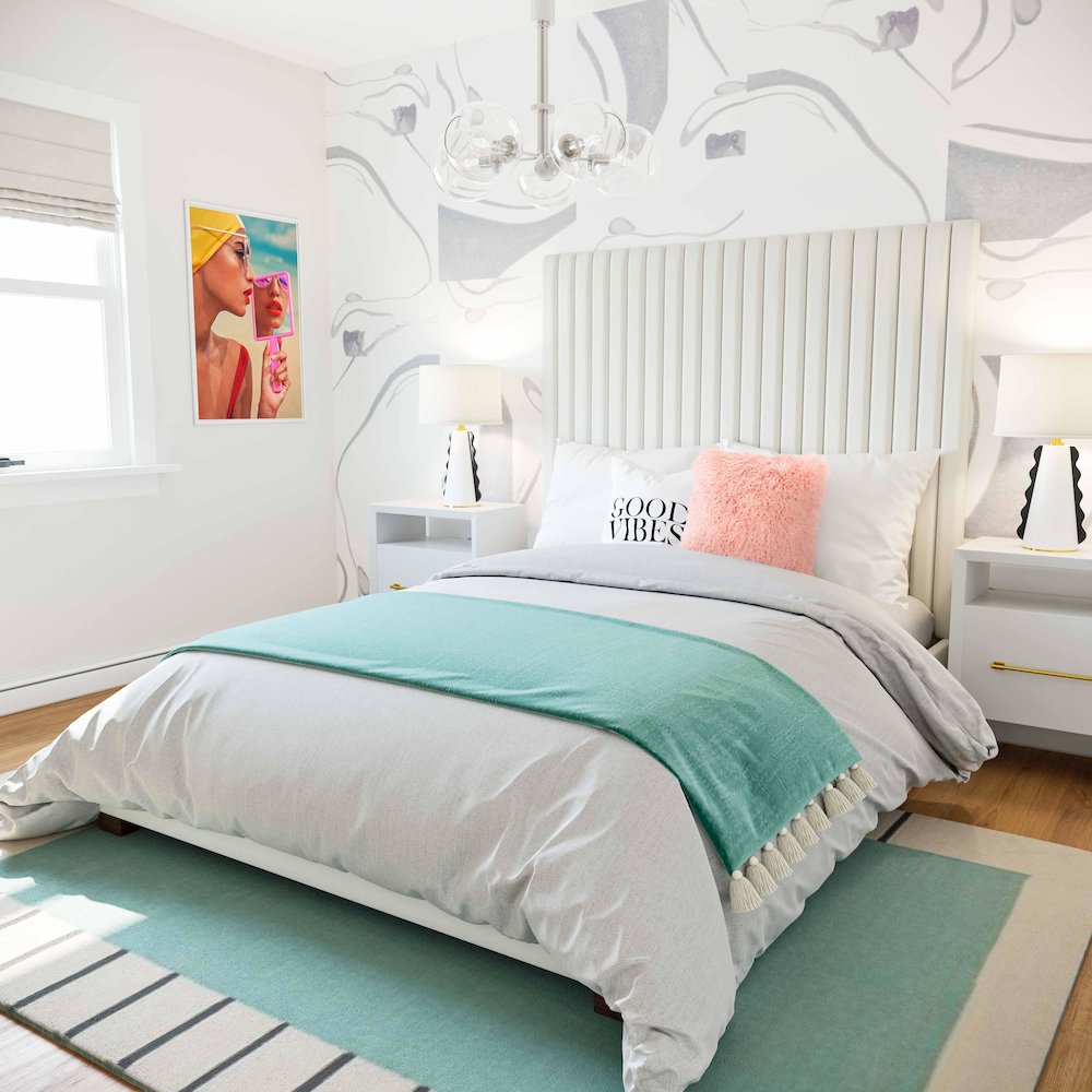 Arabelle White Velvet Bed in UK King. Picture 2