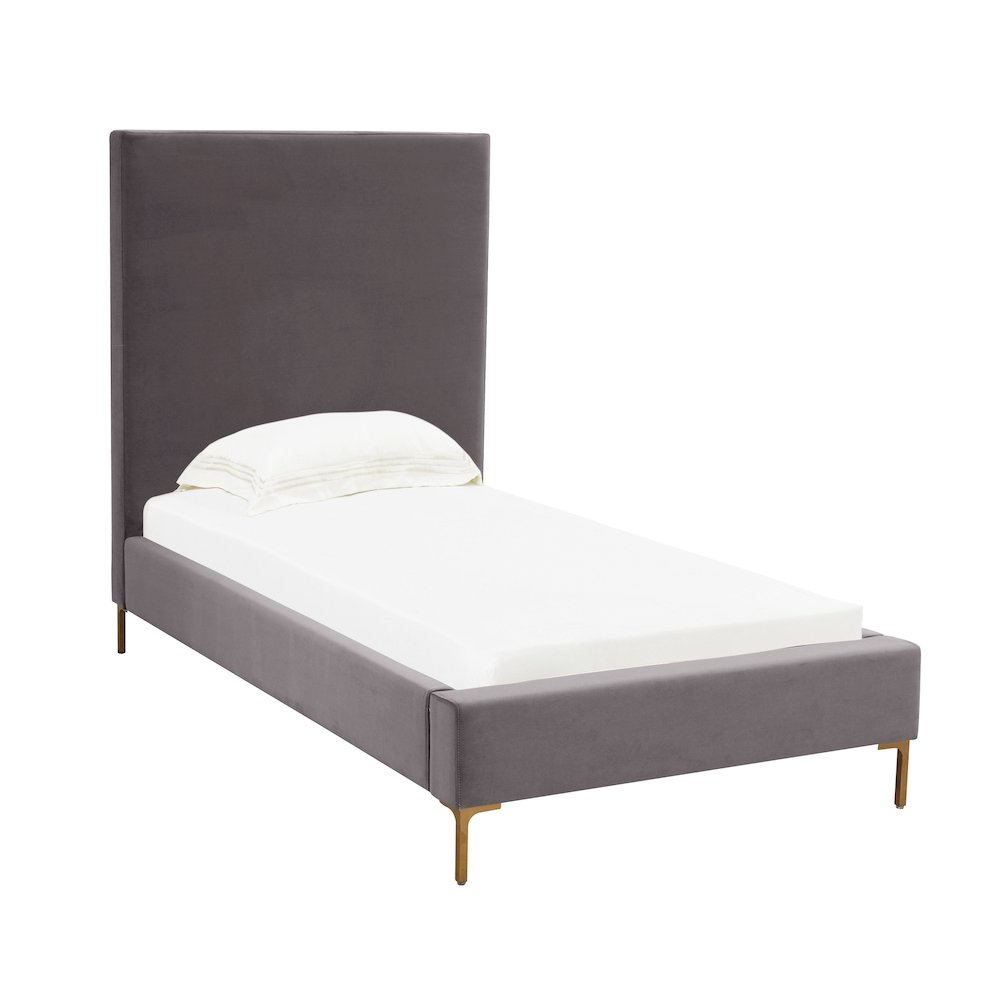 Delilah Grey Velvet Bed in Twin. Picture 1