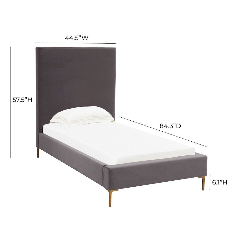 Delilah Grey Velvet Bed in Twin. Picture 2