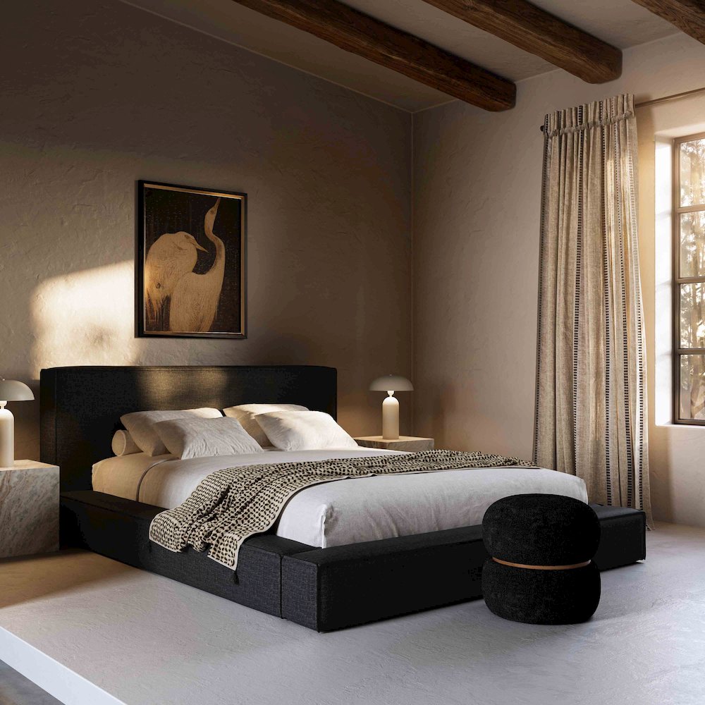 Olafur Black Linen King Bed. Picture 2